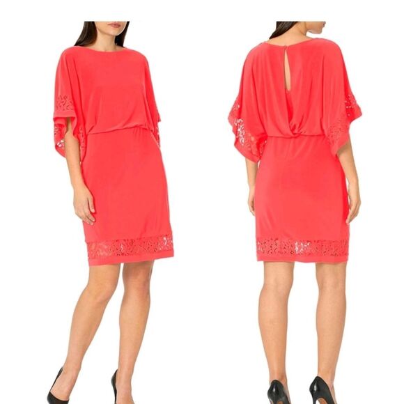 Jessica Howard Midi Length Lace Cutout Blouson Dolman Sleeve Dress Size 10P NWT - Picture 1 of 3
